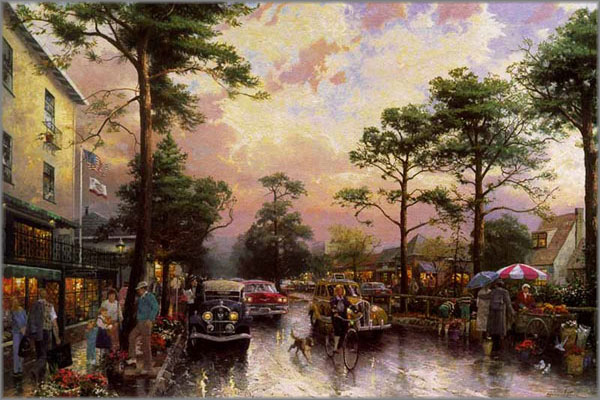 Thomas Kinkade - Carmel, Ocean Avenue on a Rainy Afternoon