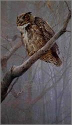 Robert Bateman - Winter Mist - Great Horned Owl