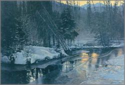 Robert Bateman - Winter Sunset - Moose