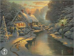 Thomas Kinkade Christmas Lodge 14 x 14 Gallery Wrapped Canvas