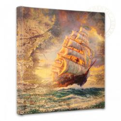 Thomas Kinkade - Courageous Voyage Map Collage - Wrapped Canvases